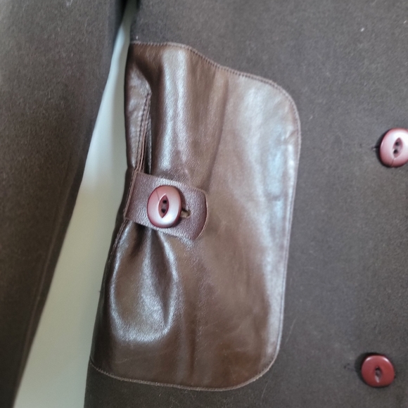 Mackage brown wool and leather coat - Picture 3 of 9